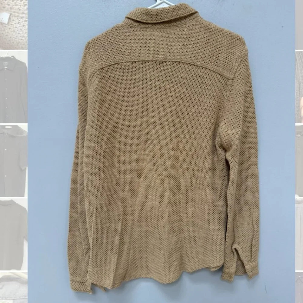 Sandro Tan Mesh Long Sleeve Shirt in Large - Picture 5 of 10